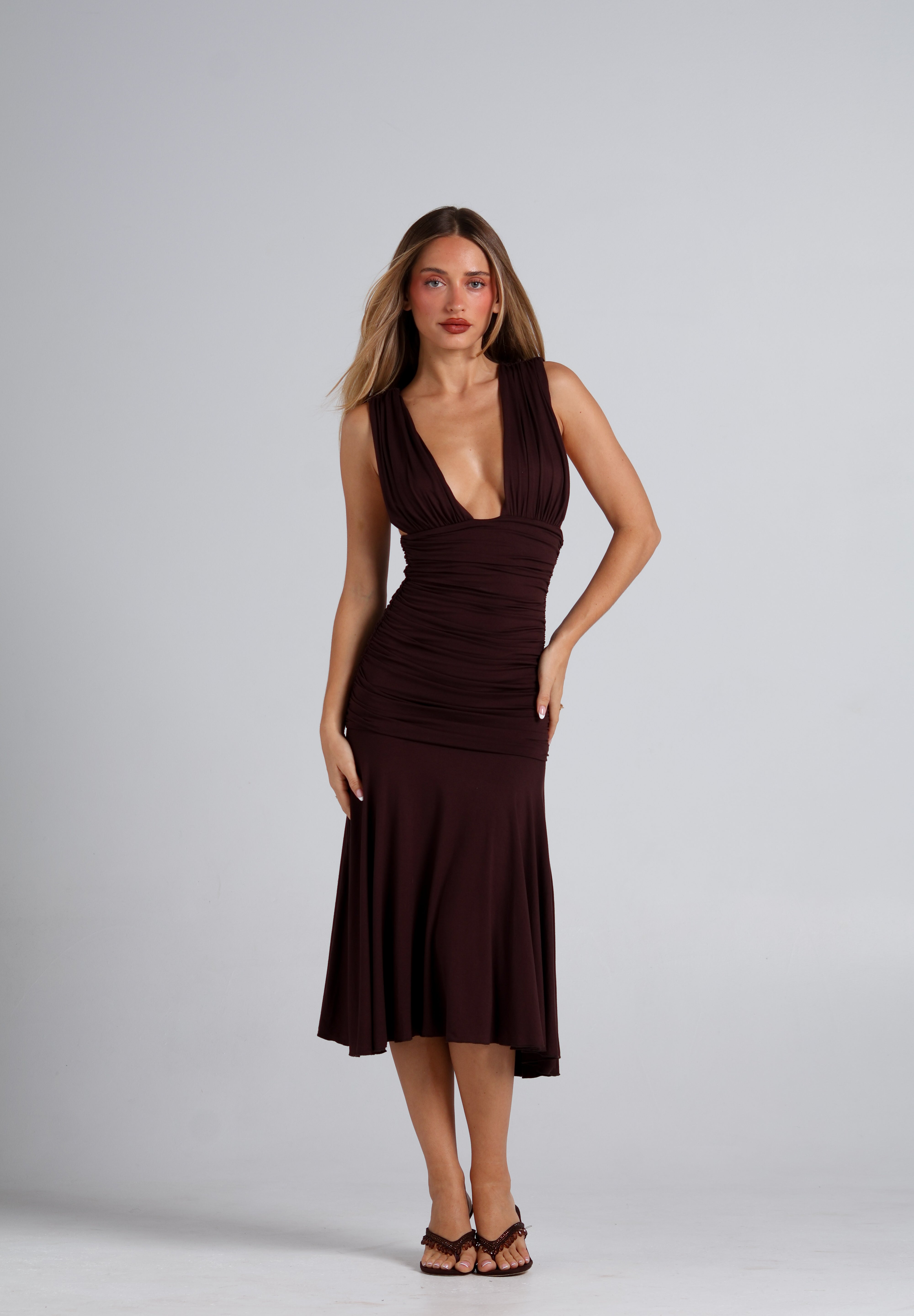 Lina Midi Dress - Brown