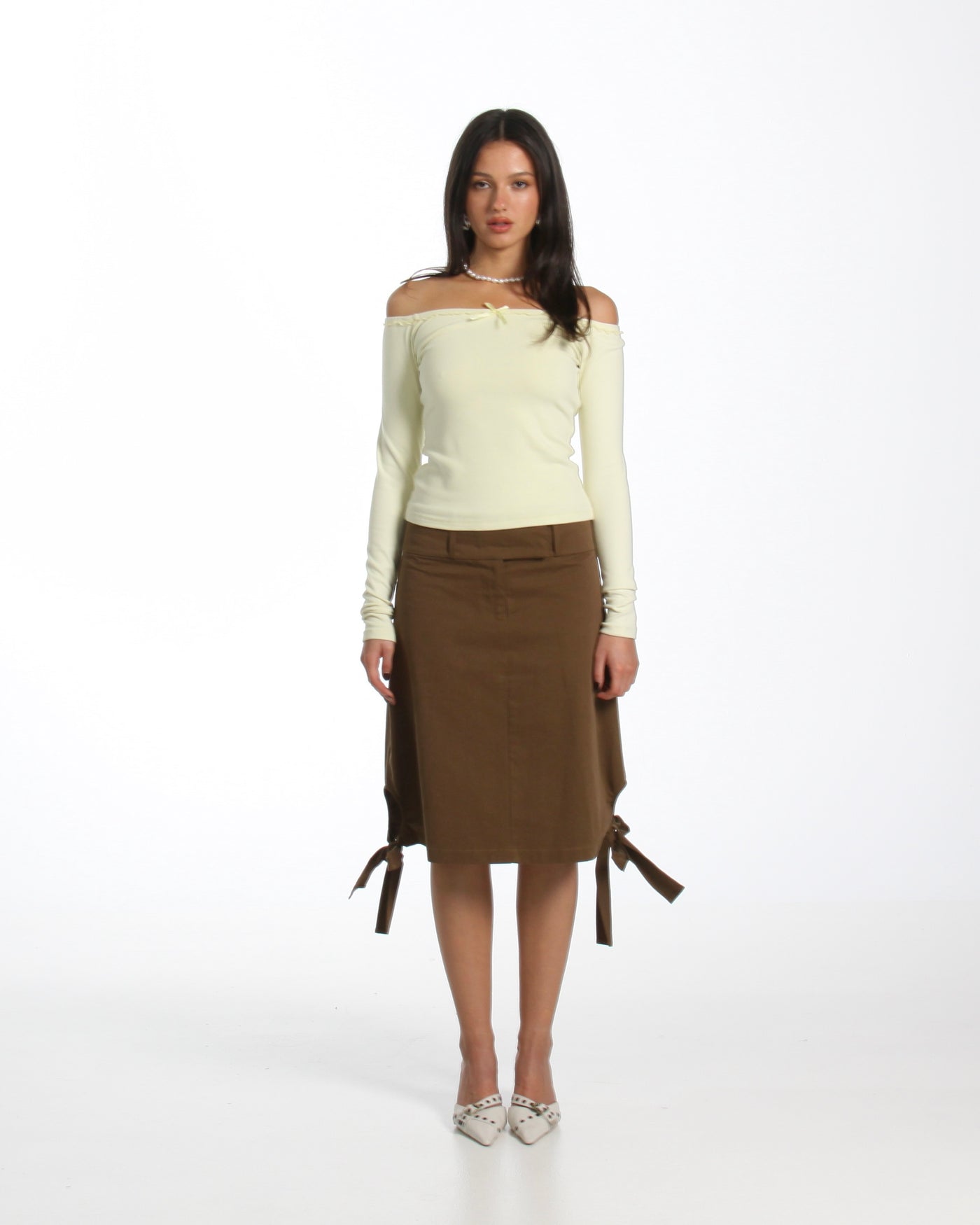 Tie Side Midi Skirt in Kahki