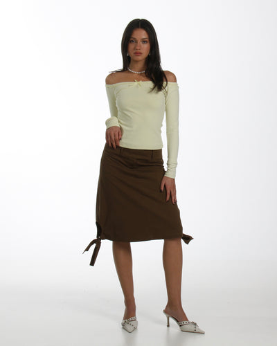 Tie Side Midi Skirt in Kahki
