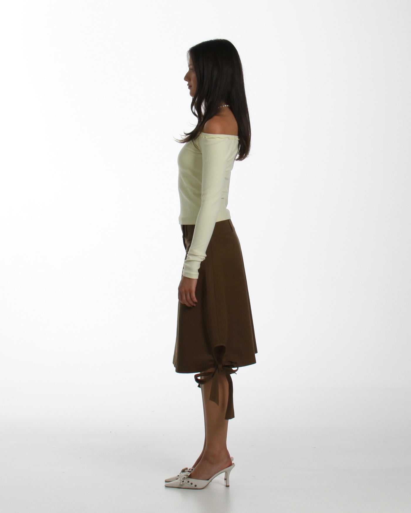 Tie Side Midi Skirt in Kahki