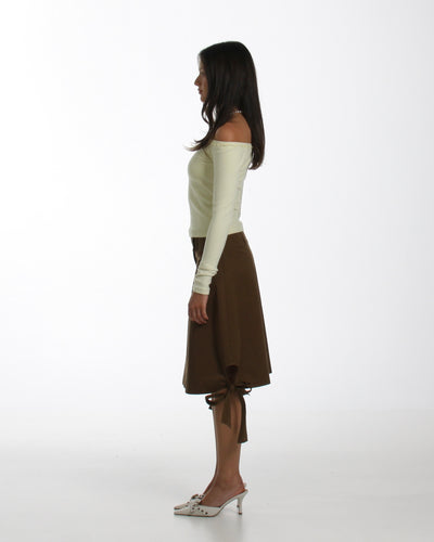 Tie Side Midi Skirt in Kahki