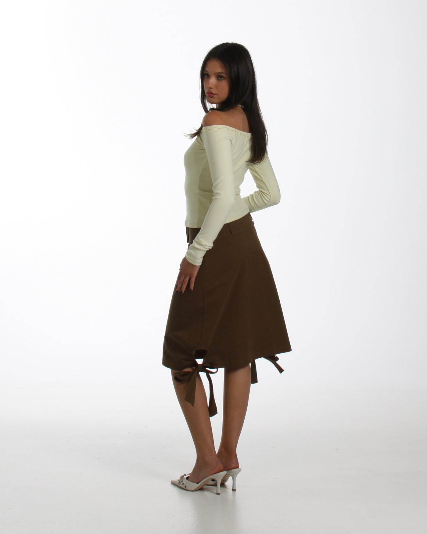 Tie Side Midi Skirt in Kahki