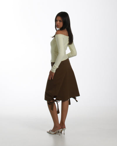 Tie Side Midi Skirt in Kahki