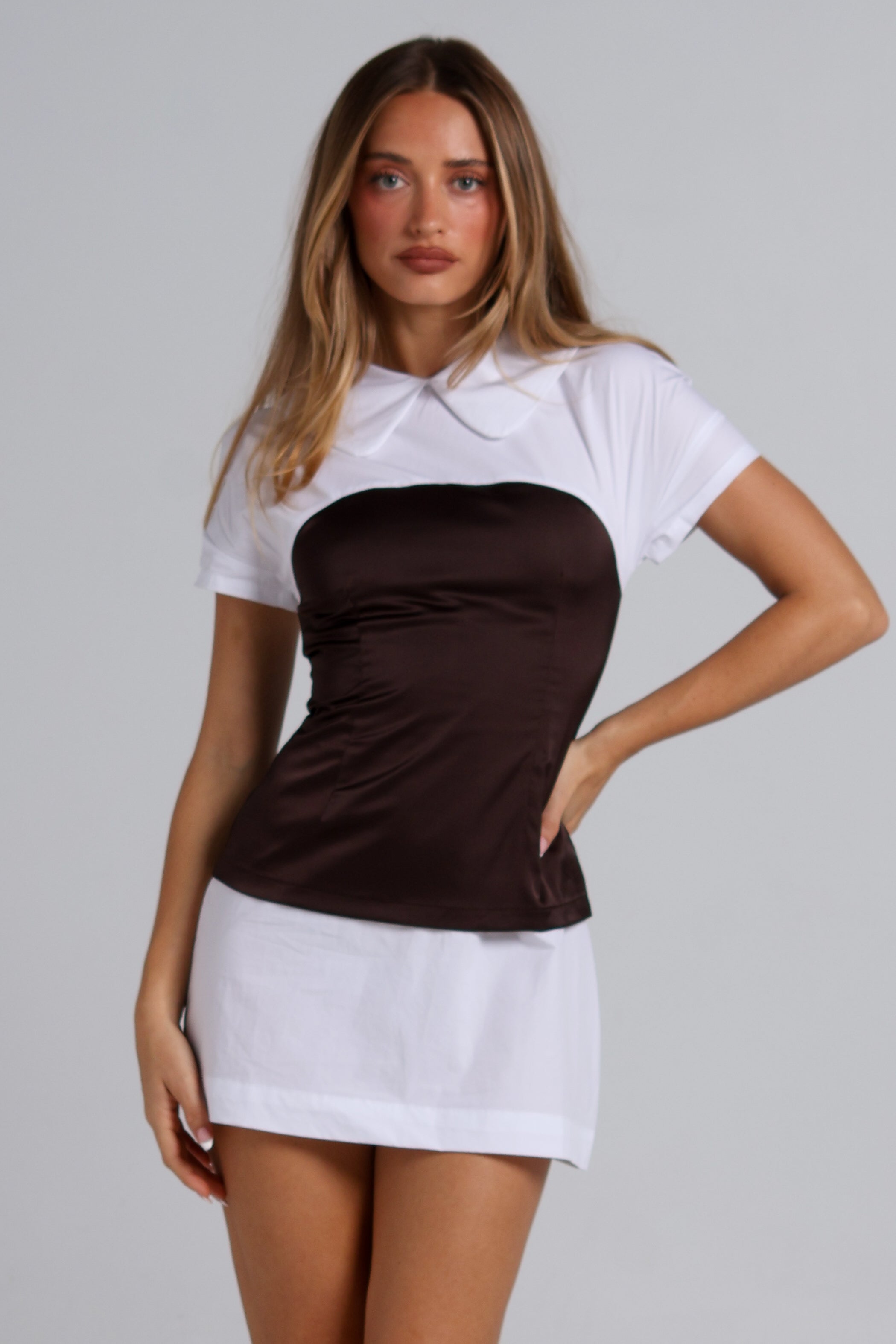 Petunia Dress - Brown / White