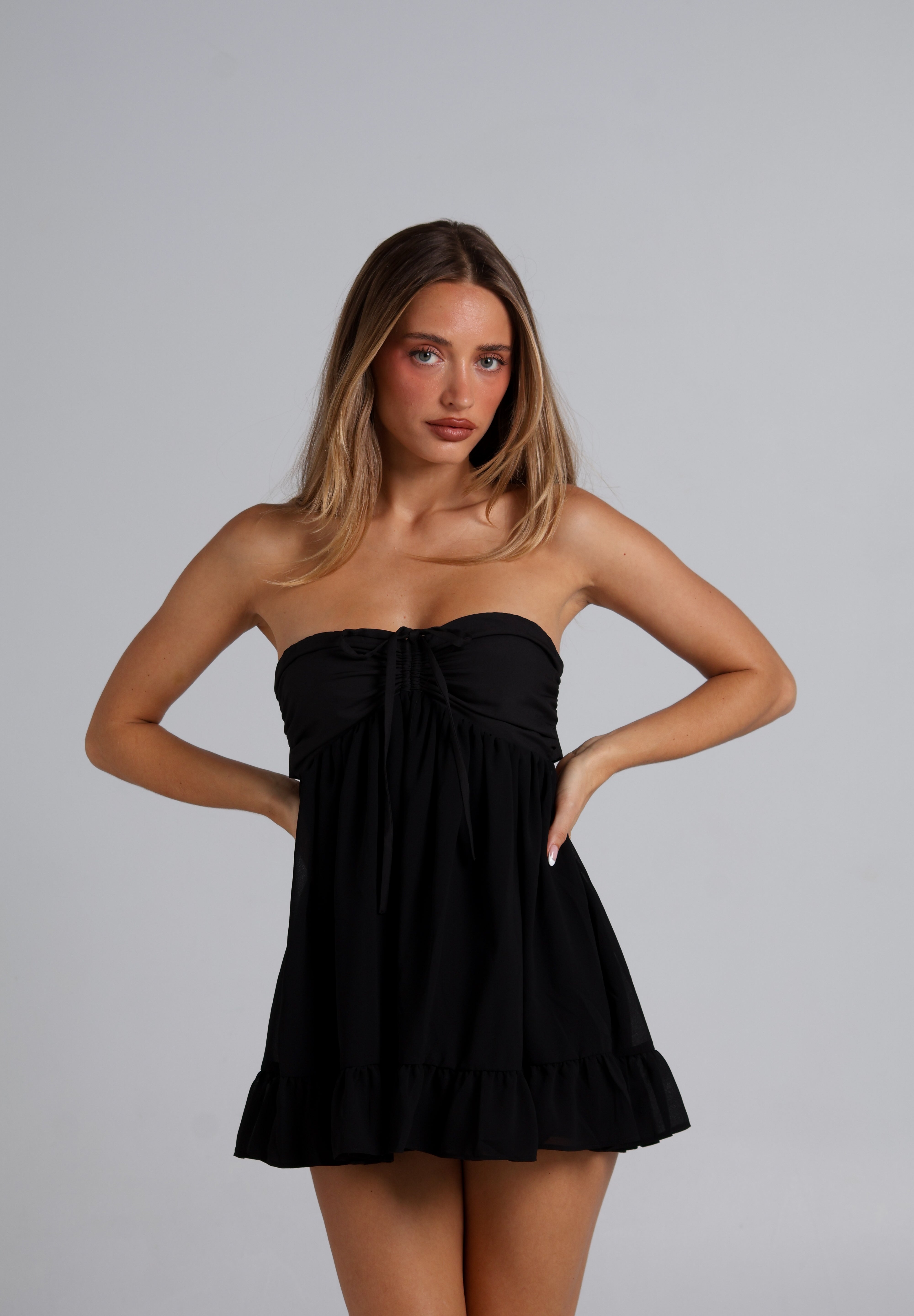 Blossom Puff Mini Dress - Black