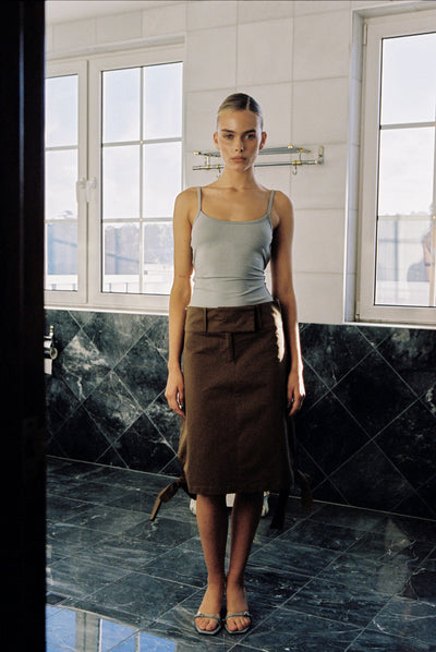 Tie Side Midi Skirt in Kahki